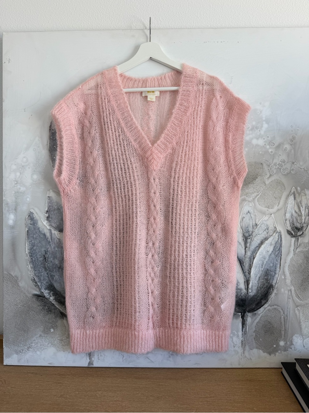 Maeve Blush Pink Cable-Knit V-Neck Sweater Vest